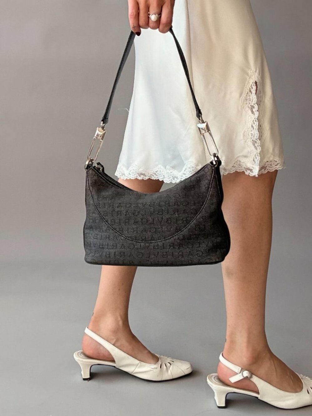 Bvlgari Monogram Canvas Pochette - Grey/Black Denim, Leather Trim